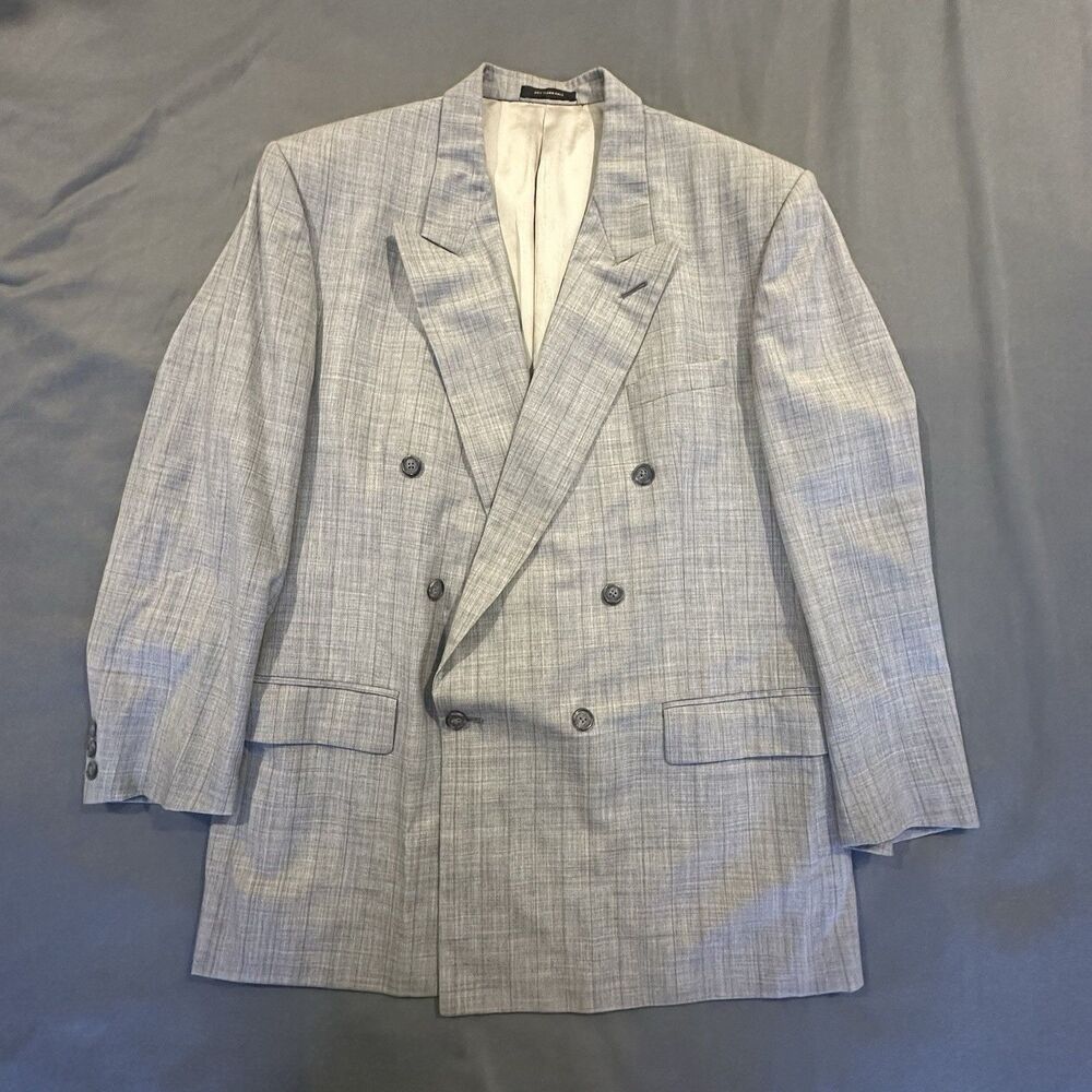 Vintage Givenchy Monsieur Blazer Mens (47) Double Breasted 100% Wool Plaid 80s